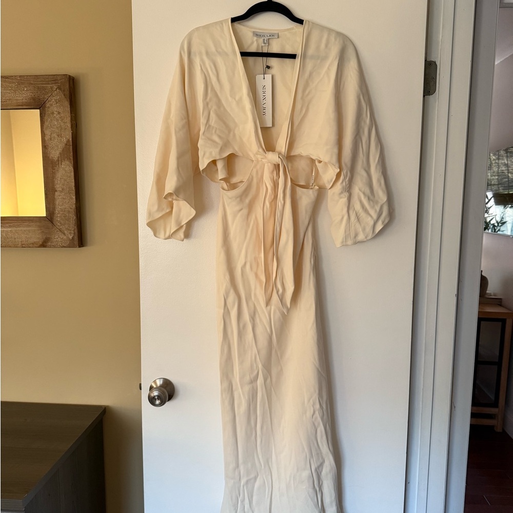 Shona Joy La Lune Tie Front Bias Midi Dress -  Cream - US size 4 NWT - Picture 4 of 9